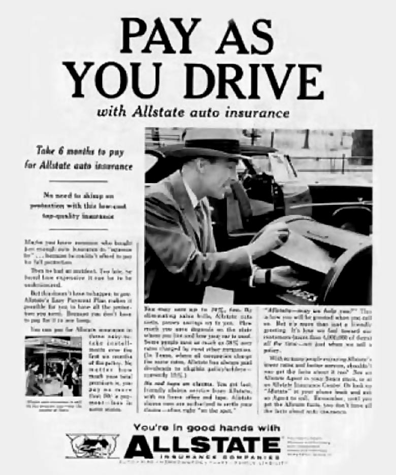 Рекламная листовка Allstate Insurance Company Pay As You Drive